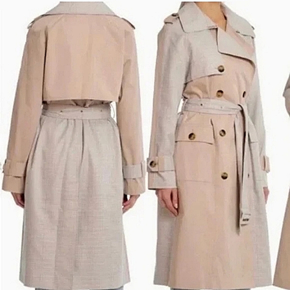 NWT AVEC LES FILLES Women's Mixed Media Plaid Cotton Trench Coat L - Picture 4 of 12